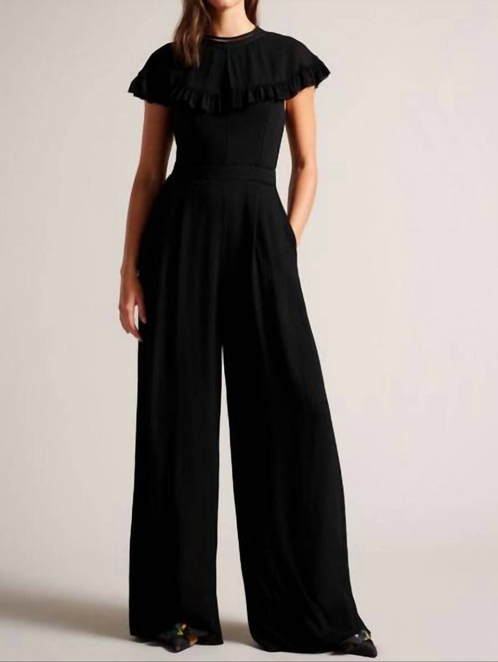 Ted Baker Black Ruffle-Sleeve Maxi Dress